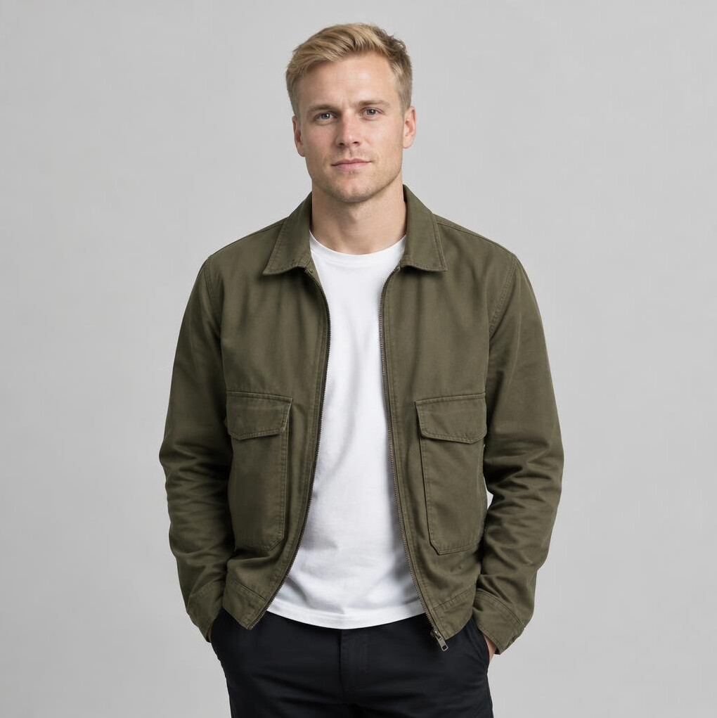 Studio portrait of a young man with short blond hair